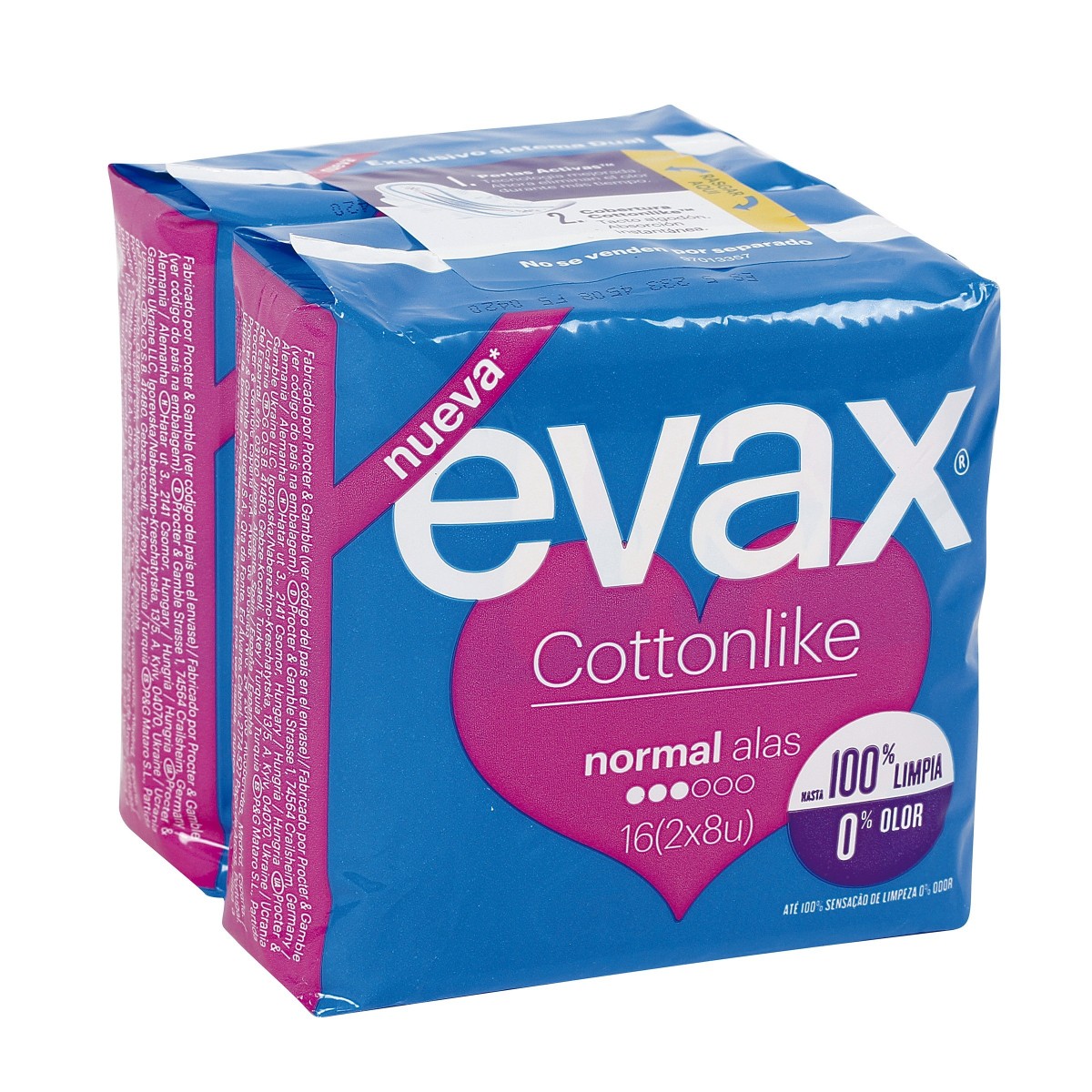 COMPRESAS EVAX COTTONLIKE NORMAL CON ALAS 16 UD