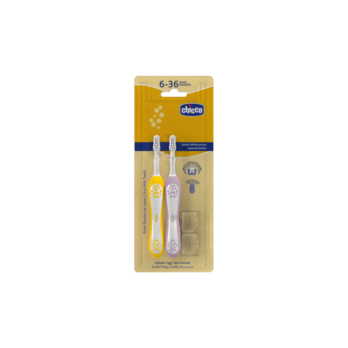 CHICCO CEPILLO DENTAL BIPACK LILA/MOSTAZ 6-36 M